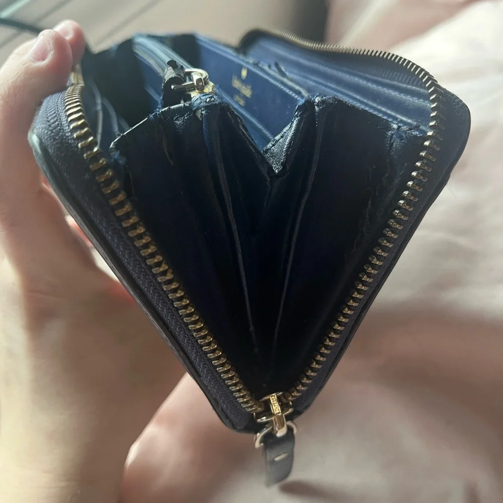 Kate Spade winking Camel Novelty WEAR Navy Zippy Wallet pre loved